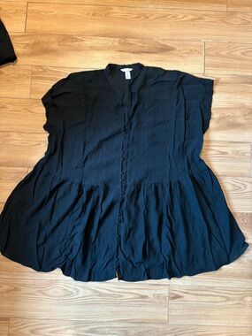 H&M Black Short Sleeve Ruffle-Detail Dress